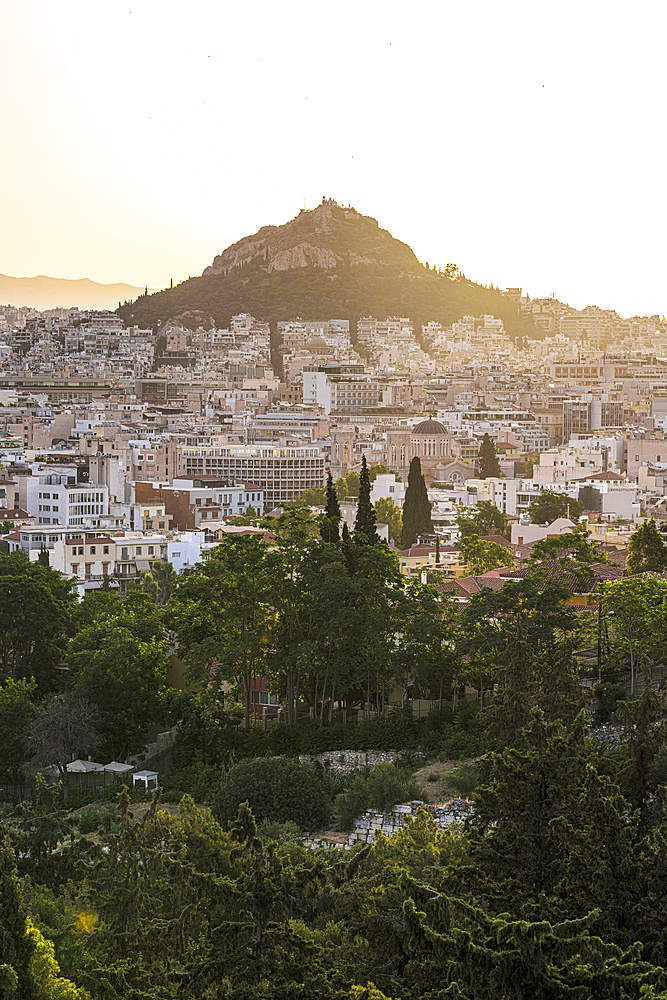 View from Lycabettus Hill towards Athens city, Attica, Greece