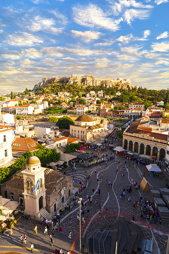 Monastiraki Square with the Acropolis and Parthenon on background, Athens, Attica, Greece