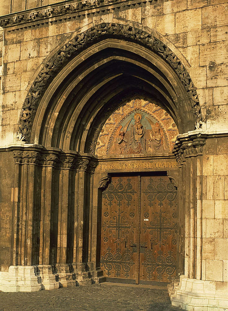 The doorway of Matthias Church in Budapest, Hungary, Europe