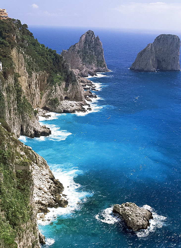 Faraglioni and coast, island of Capri, Campania, Italy, Mediterranean, Europe