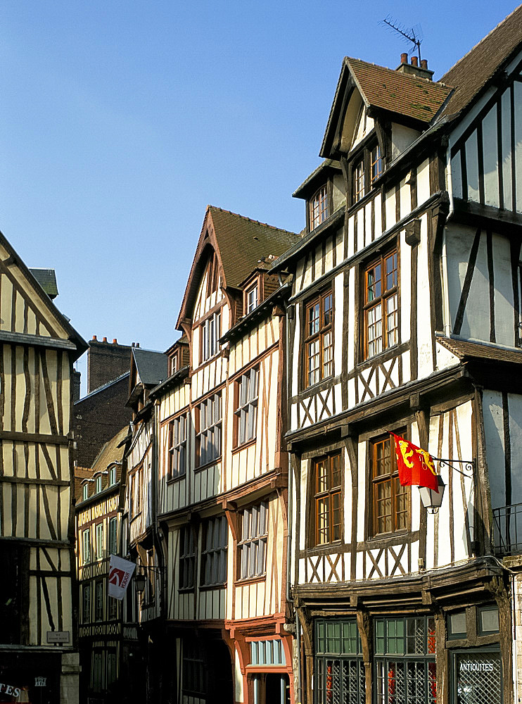 Timbered buildings in the old town, Rouen, Normandy, France, Europe