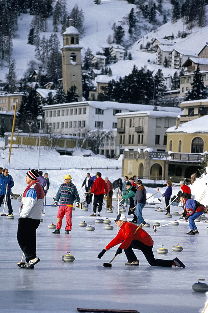 Curlers on the ice, St. Moritz, Switzerland, Europe