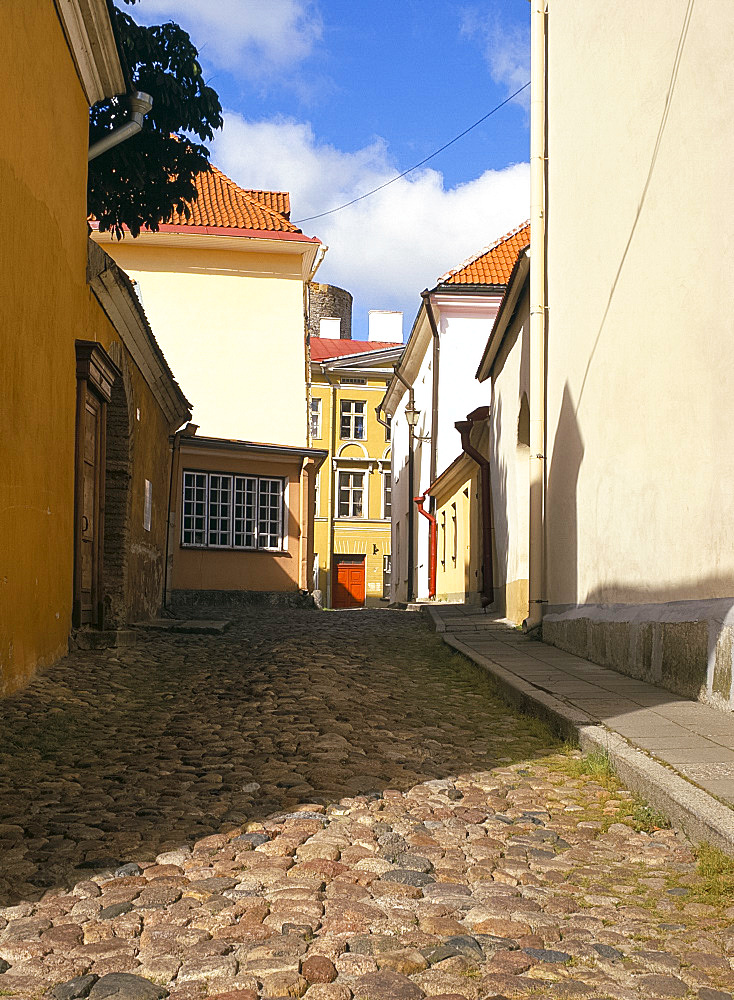 Cobblestone street in the Toompea area, Tallinn, Estonia, Baltic States, Europe