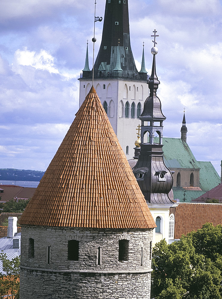 Old Town skyline and St. Nicholas church, UNESCO World Heritage Site, Tallinn, Estonia, Baltic States, Europe