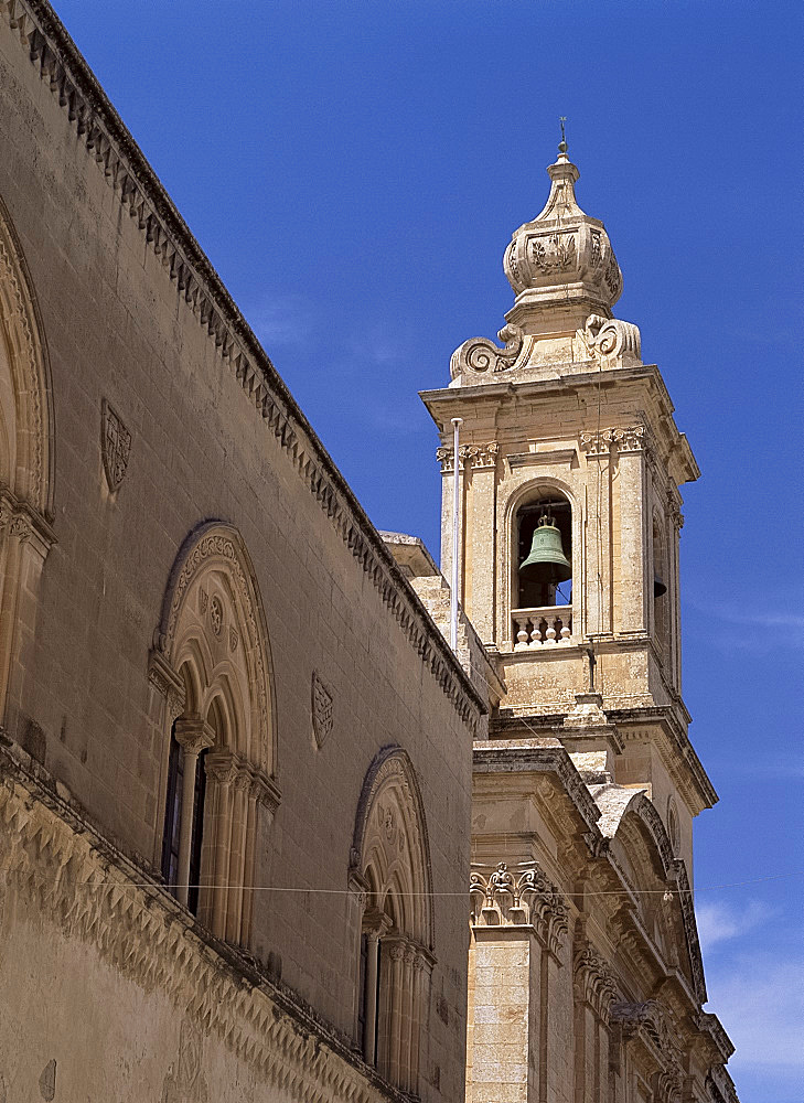 Bell tower in ancient city of Mdina, Malta, Europe