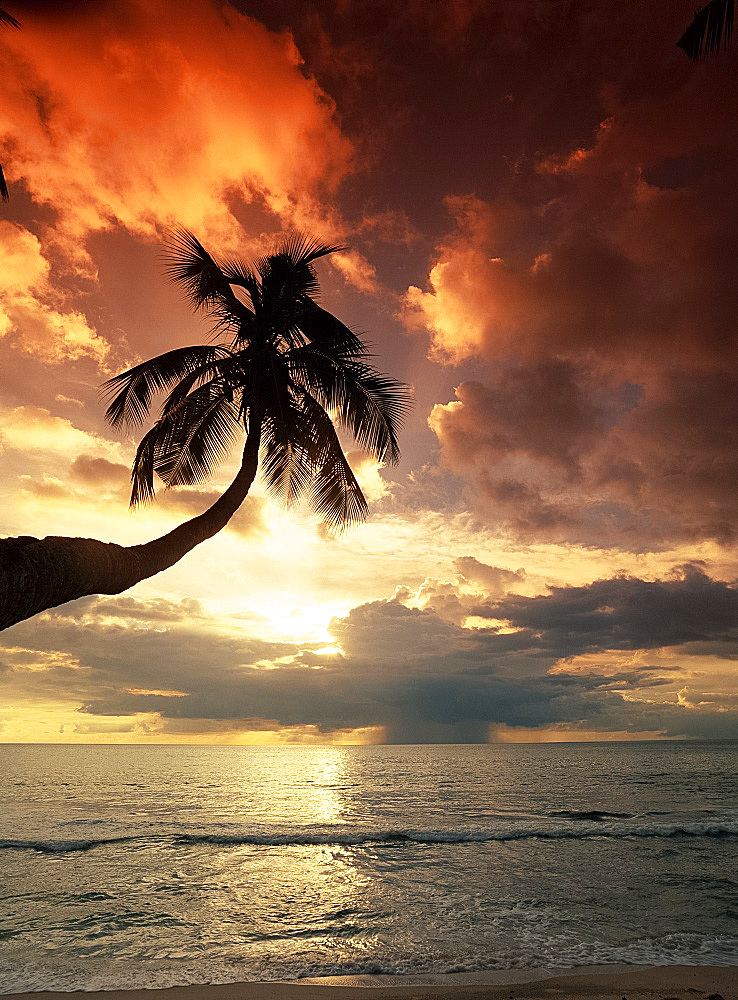 Sunset, Anse Takamaka, island of Mahe, The Seychelles, Indian Ocean, Africa