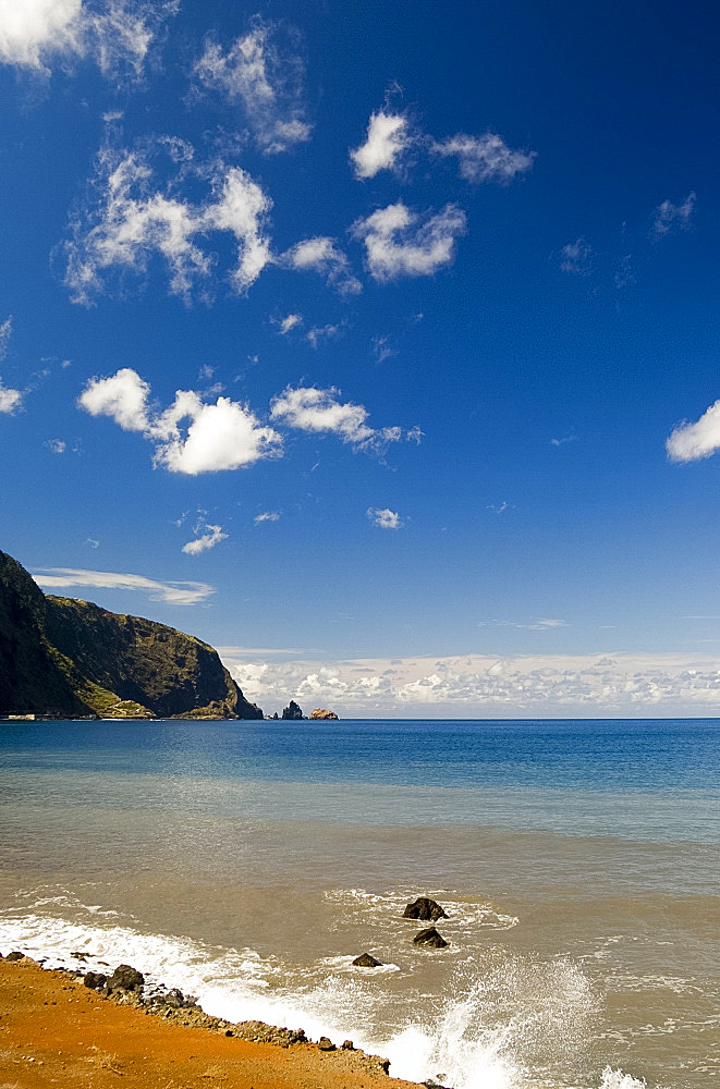 A view of rocks cliffs and sea from the north coast road, island of Madeira, Portugal, Atlantic, Europe