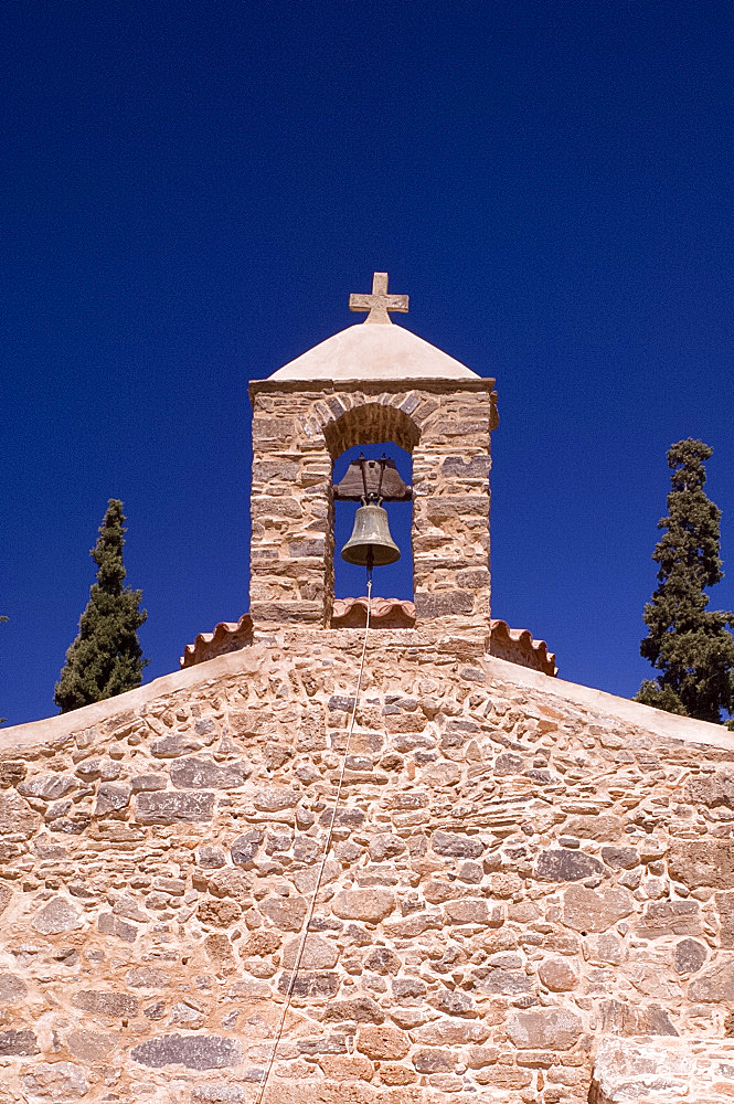 The small stone Byzantine church of Agios Nikolaos on the grounds of the Minos Palace Hotel near the town of Agios Nikolaos (Agios Nikolaus), Crete, Greece, Europe