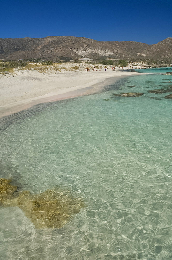 White sand and emerald sea at Elafonisi in western Crete, Greek Islands, Greece, Europe