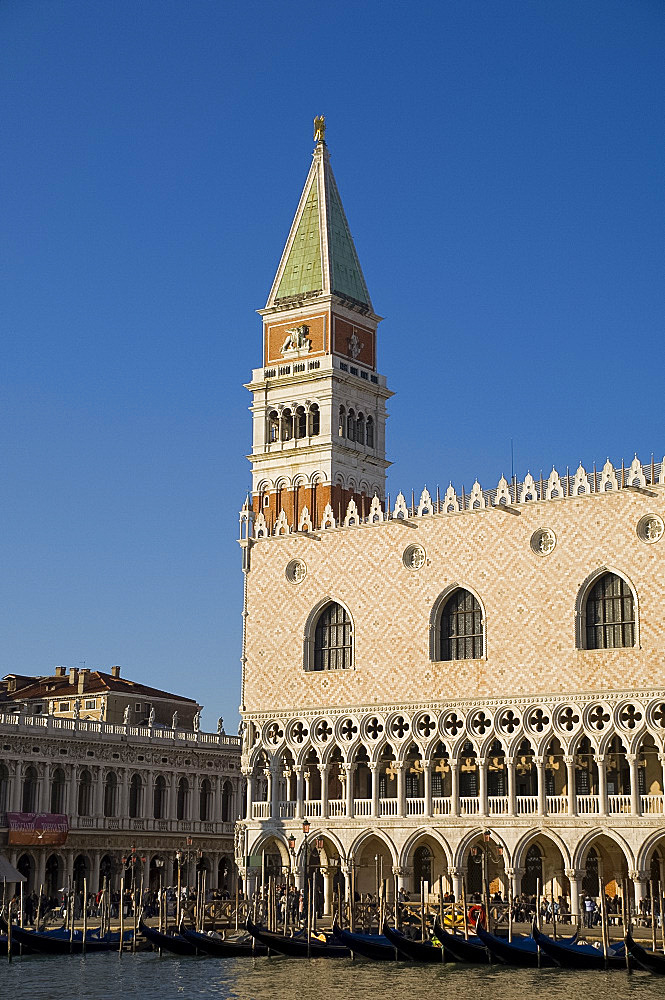 The view from a vaporetto of Piazza San Marco and the Campanile, Venice, UNESCO World Heritage Site, Veneto, Italy, Europe