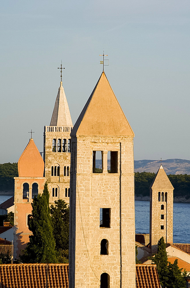 The four medieval bell towers of Rab, island of Rab, Kvarner region, Croatia, Europe