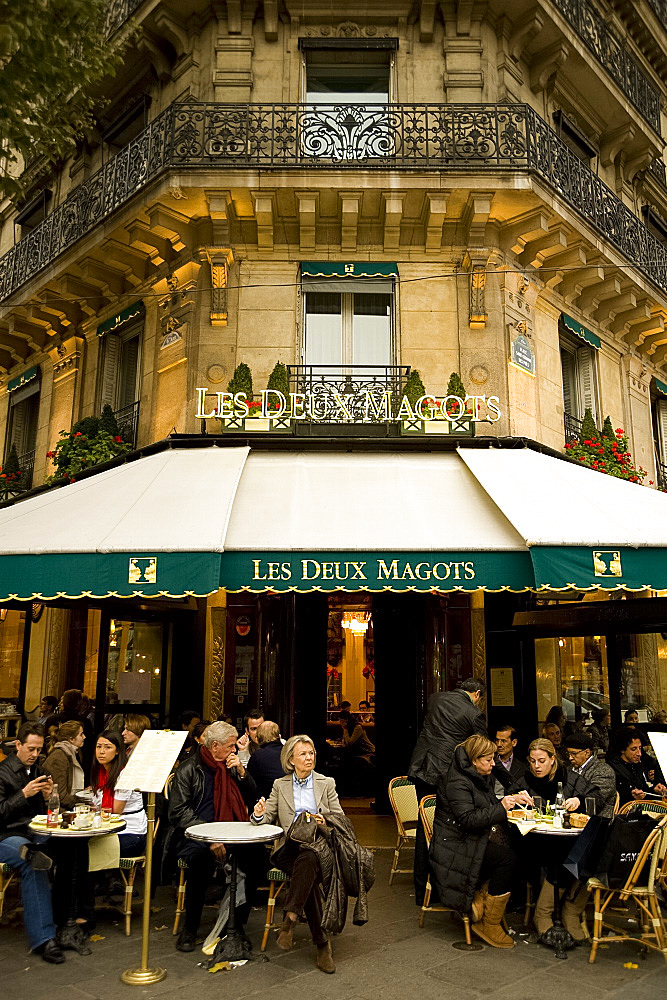 The famous cafe Les Deux Magots on the Boulevard St. Germain, Paris, France, Europe