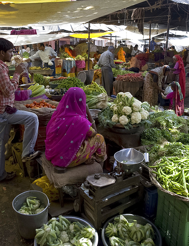 A food market in Pushkar, Rajasthan, India, Asia