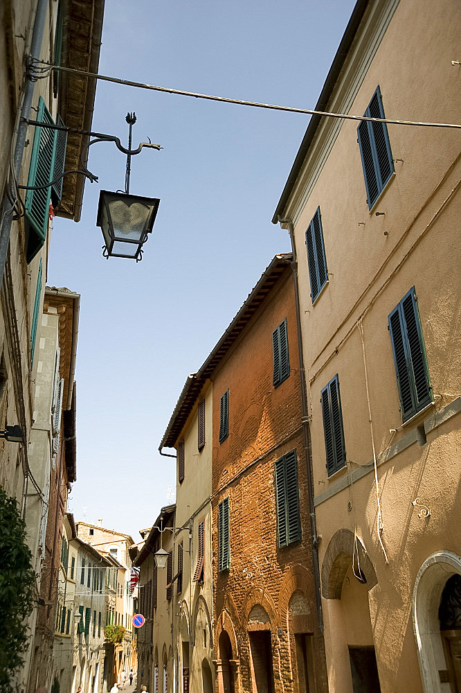 A street of old houses in Montalcino, Tuscany, Italy, Europe