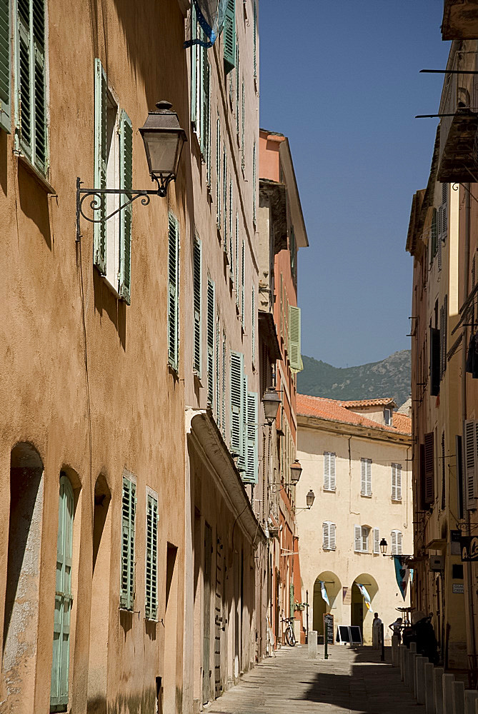 A narrow street in the Terra Nova section of Bastia in nothern Corsica, France, Europe