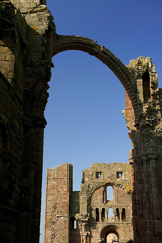 The ruins of Lindisfarne Priory on Holy Island, Northumberland, UK