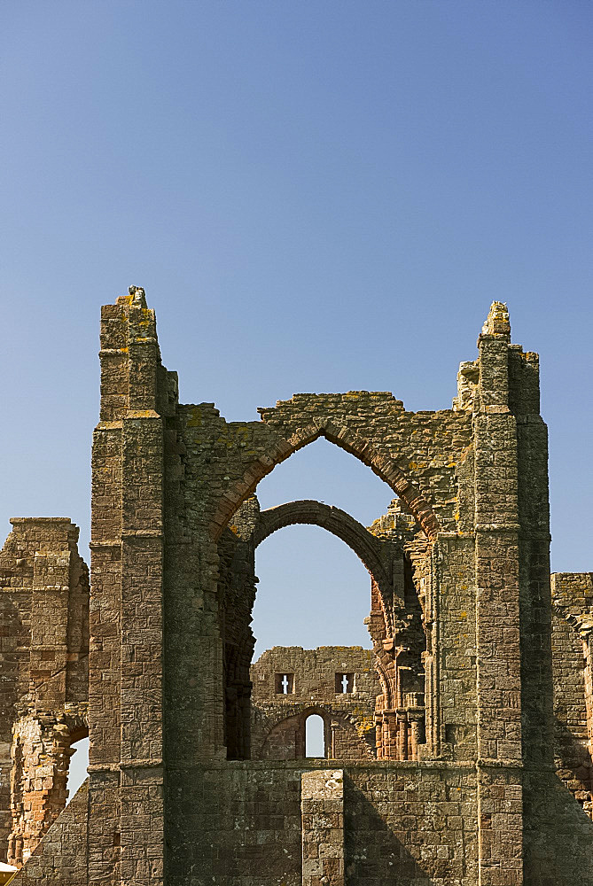 The ruins of Lindisfarne Priory on Holy Island, Northumberland, UK