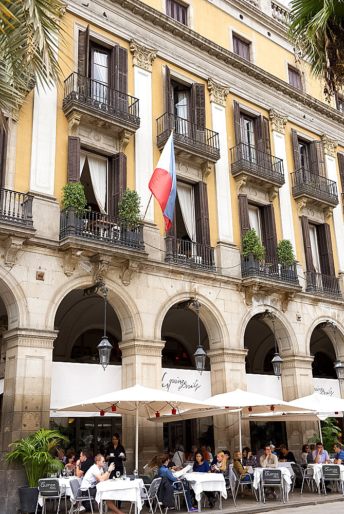 A cafe in an old building in Placa Real in Barcelona, Catalonia, Spain, Europe