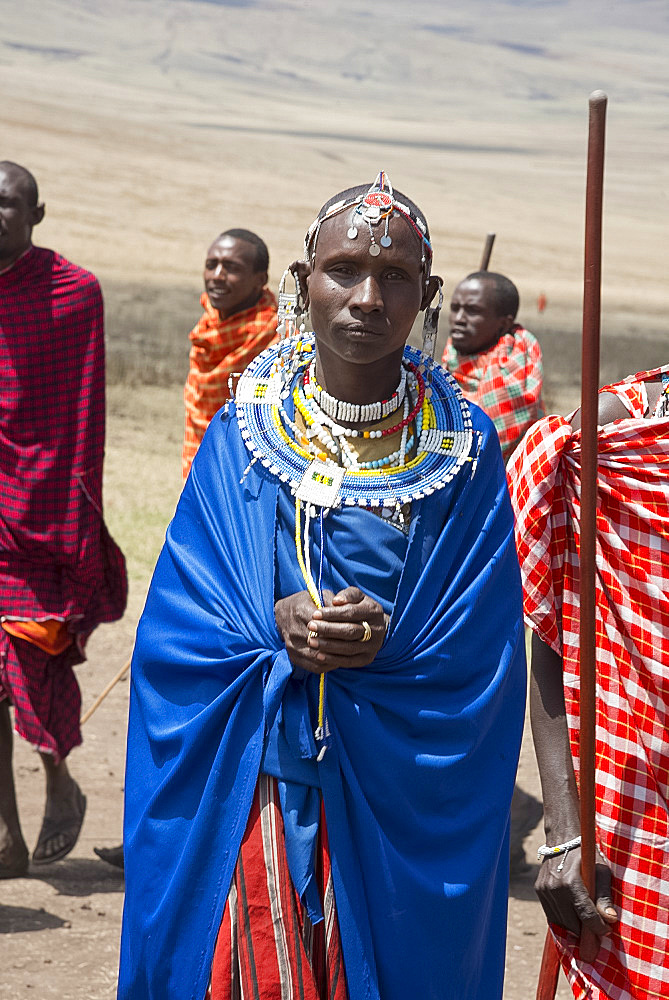 A Masai tribesman wearing elaborate jewelry in the Ngorongoro Conservation Area, Tanzania, East Africa, Africa