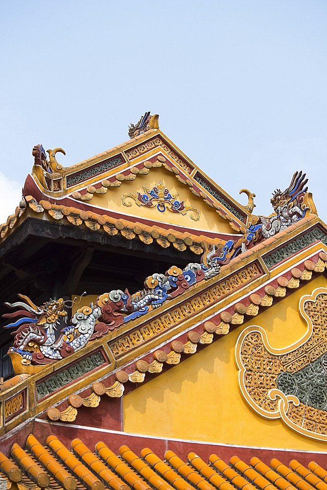 Porcelain decorations on the Gate of Hoa Khiem at the Tu Duc Tomb complex, Hue, Vietnam, Indochina, Southeast Asia, Asia