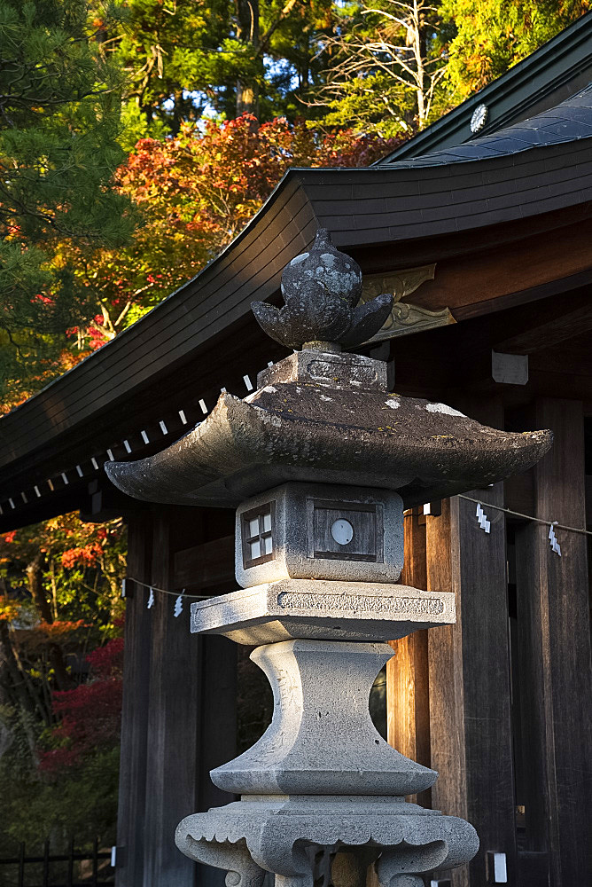 A stone lantern near the Sakurayamu Hachiman-gu Shrine in Takayama, Japan, Asia