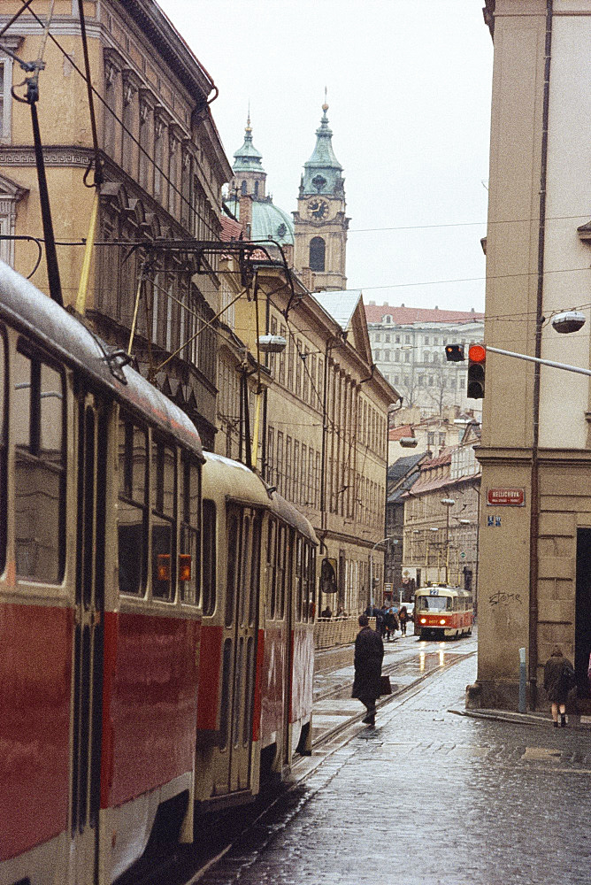 Tram on street in the Little Quarter, Prague, Czech Republic, Europe