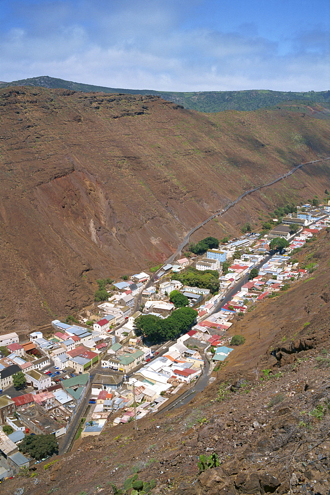 Aerial view over Jamestown, from the top of Jacob's Ladder, St. Helena, Mid Atlantic