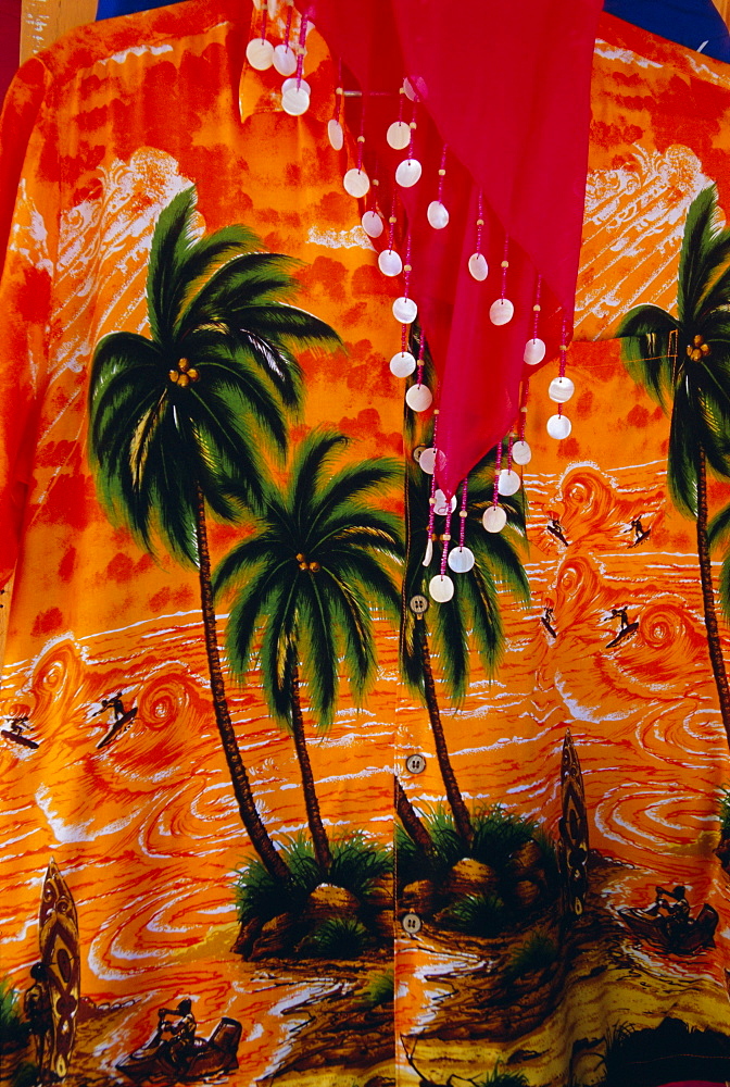 Colourful clothes hanging in a shop, St. Lucia, Windward Islands, West Indies, Caribbean, Central America