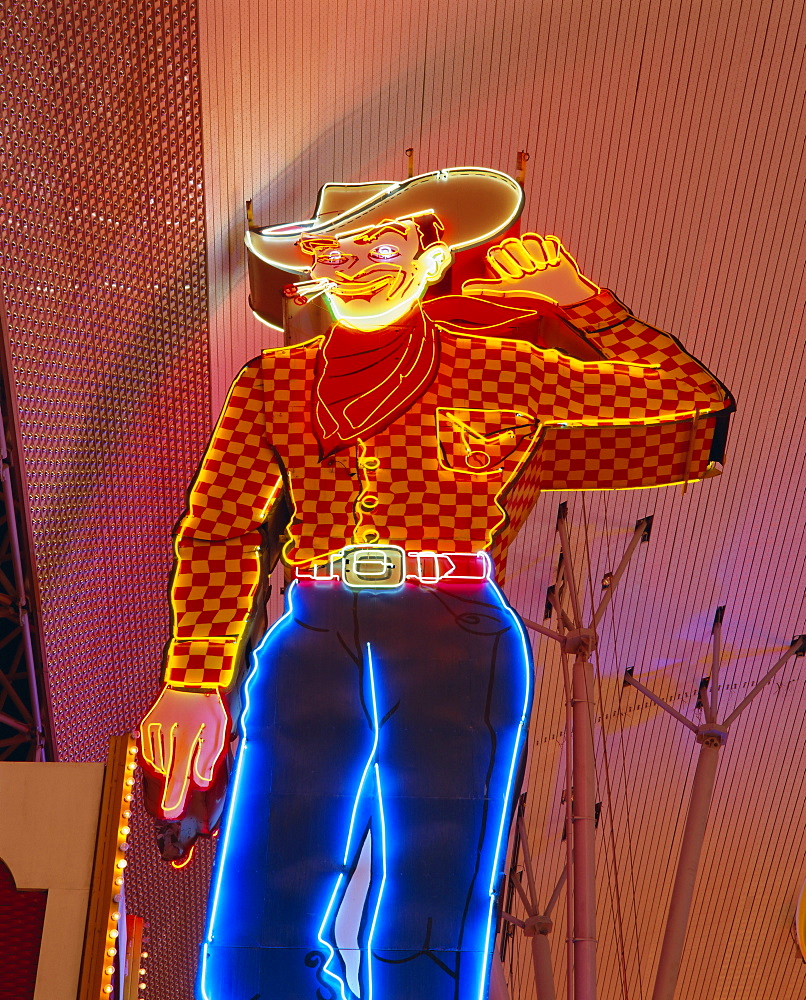 Cowboy sign, Freemont Street, downtown, Las Vegas, Nevada, USA, North America