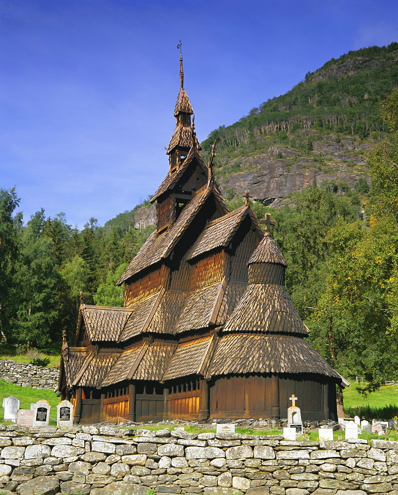 Borgund Stave Church, the best preserved 12th century stave church in the country, Borgund, Western Fjords, Norway, Scandinavia, Europe