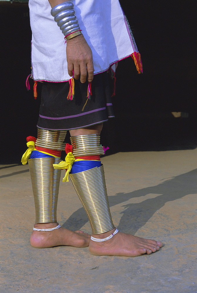 Detail of traditional dress of Long Necked Padaung woman, Mae Hong Son Province, northern Thailand, Asia