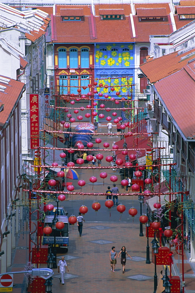 Painted houses and decorations, Chinatown district, Singapore, Asia