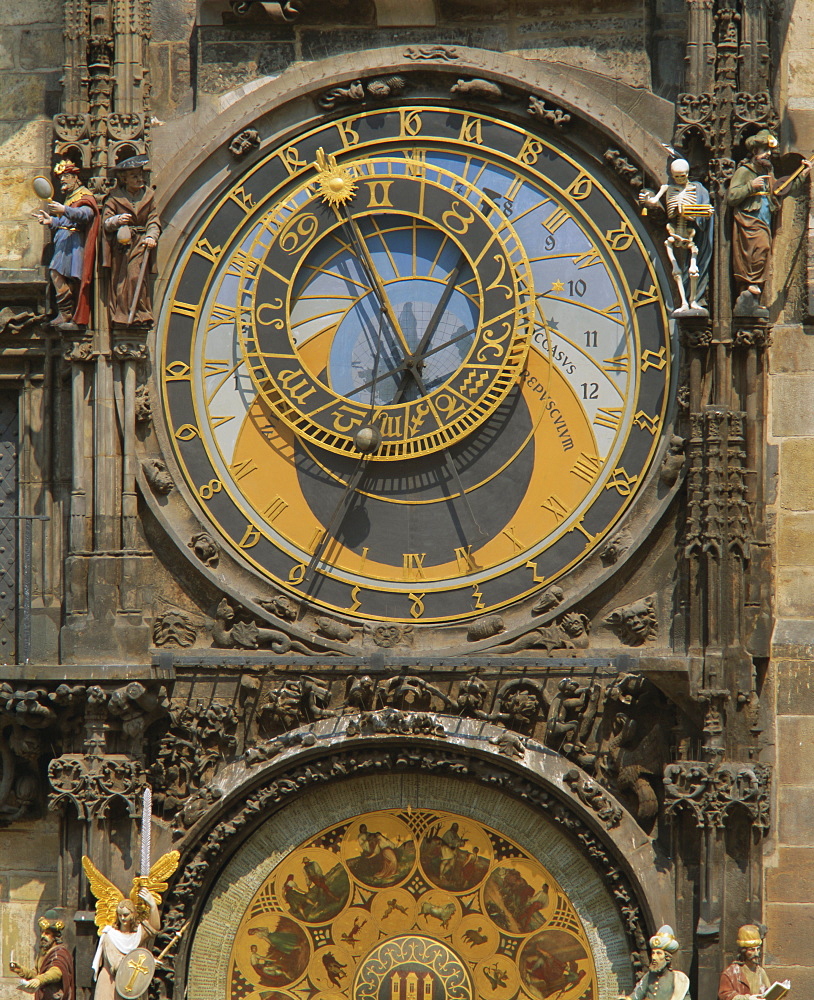 The Gothic Horloge, astronomical clock, Old Town Hall, Stare Mesto Square, Prague, Czech Republic, Europe