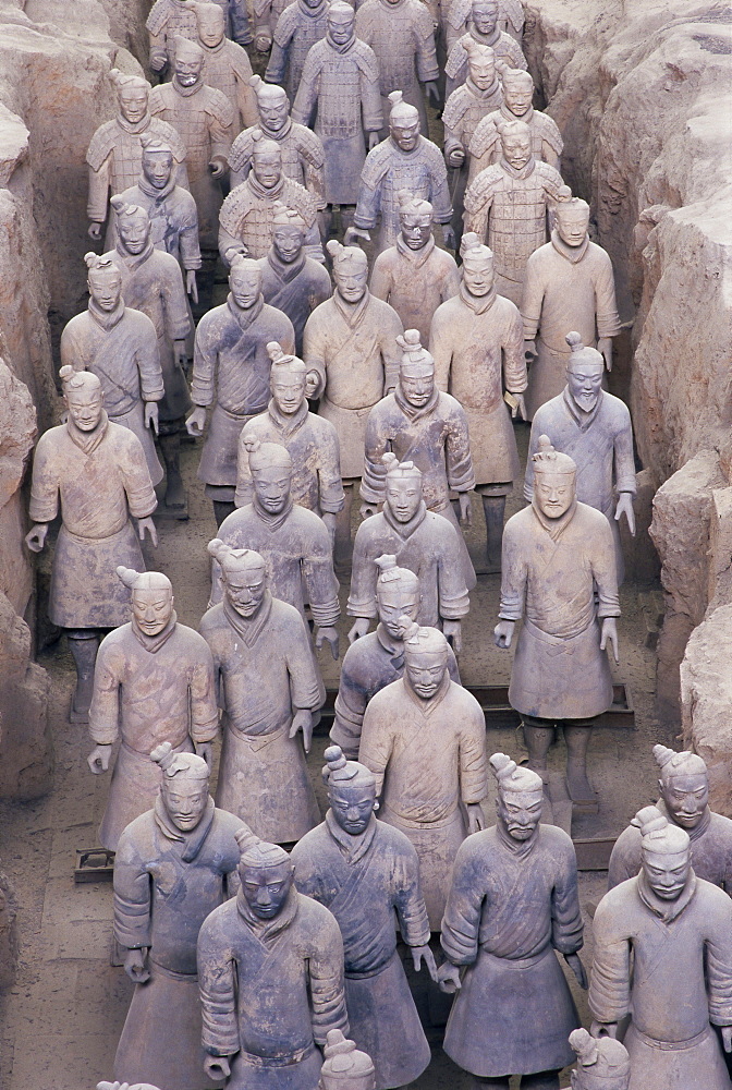 Detail of some of the six thousand statues in the Army of Terracotta Warriors, 2000 years old, from the tomb of the First Emperor of China, Qin Shi Huang, Xian, Shaanxi Province, China, Asia