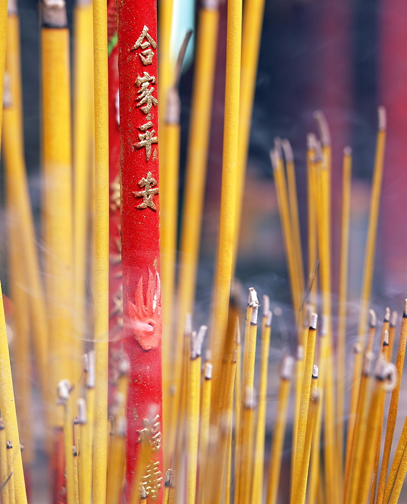 Close-up of incense sticks burning, Thien Hau pagoda, Chinese Buddhist temple, Ho Chi Minh City (Saigon), Vietnam, Indochina, Southeast Asia, Asia