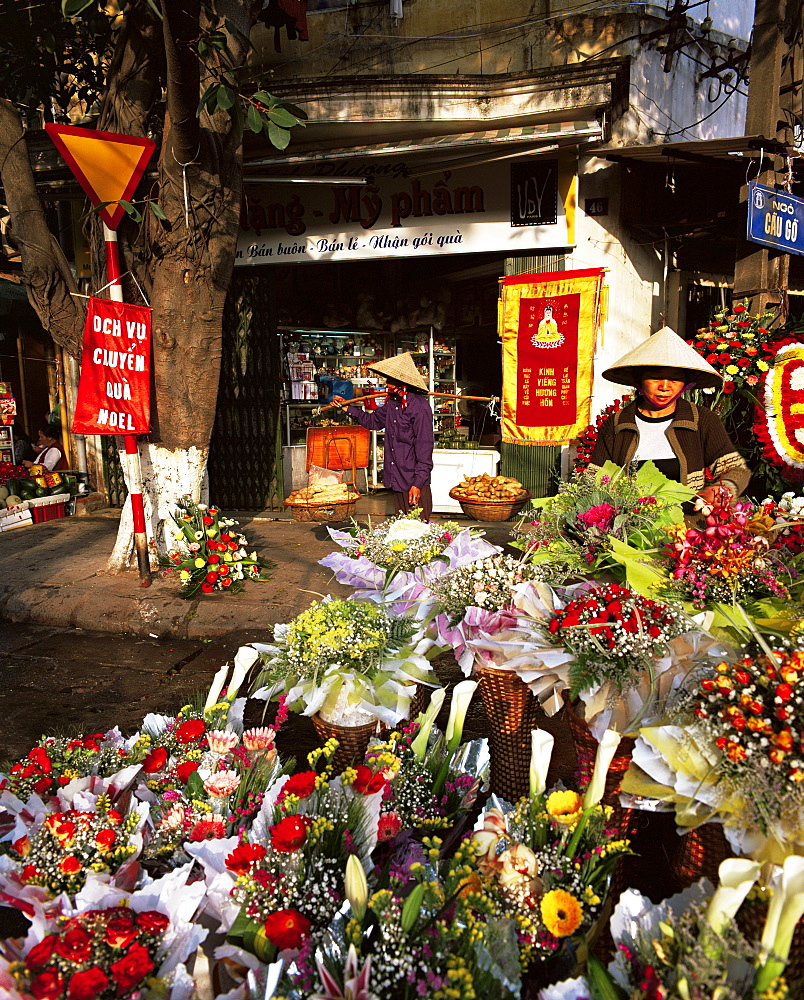 Flower market stalls, Hanoi, Vietnam, Indochina, Southeast Asia, Asia