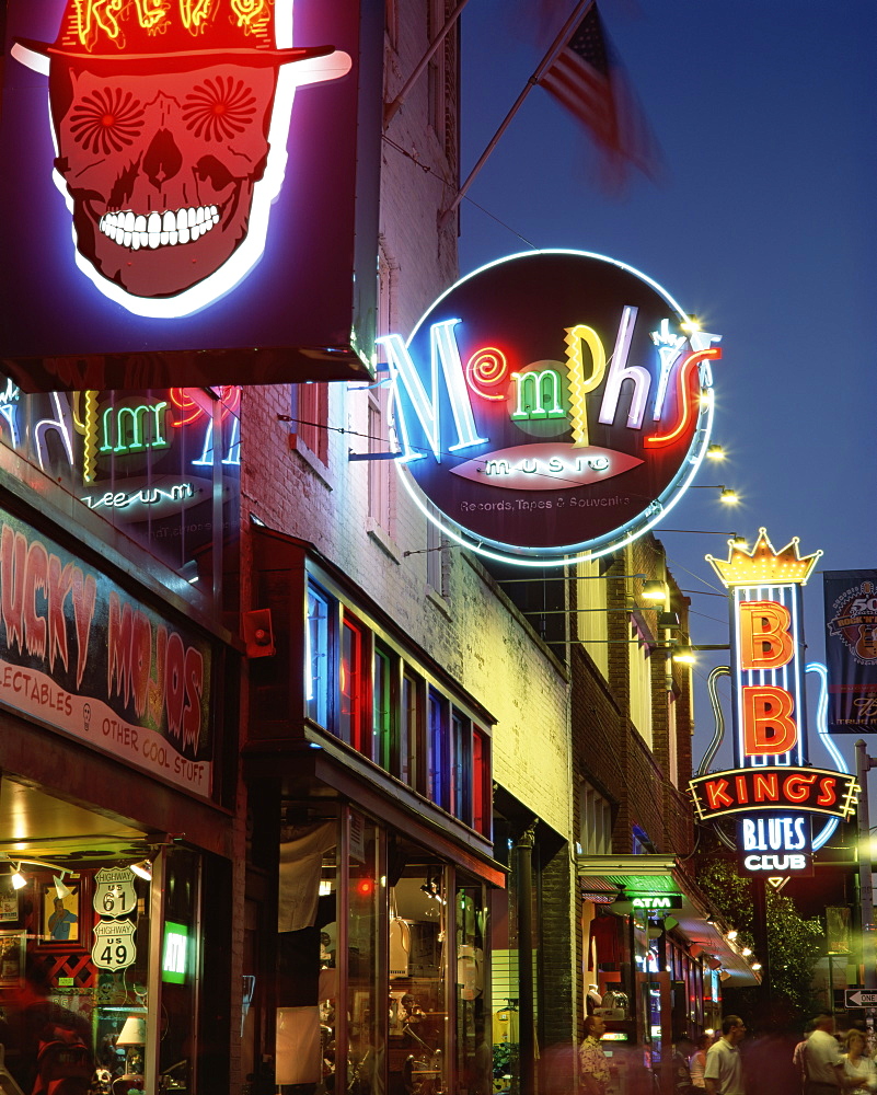 The famous Beale Street at night, Memphis, Tennessee, United States of America, North America