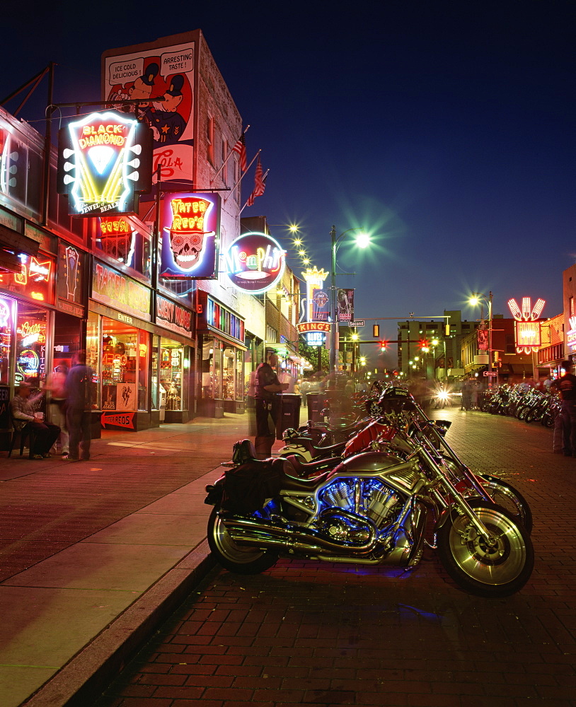 The famous Beale Street at night, Memphis, Tennessee, United States of America, North America