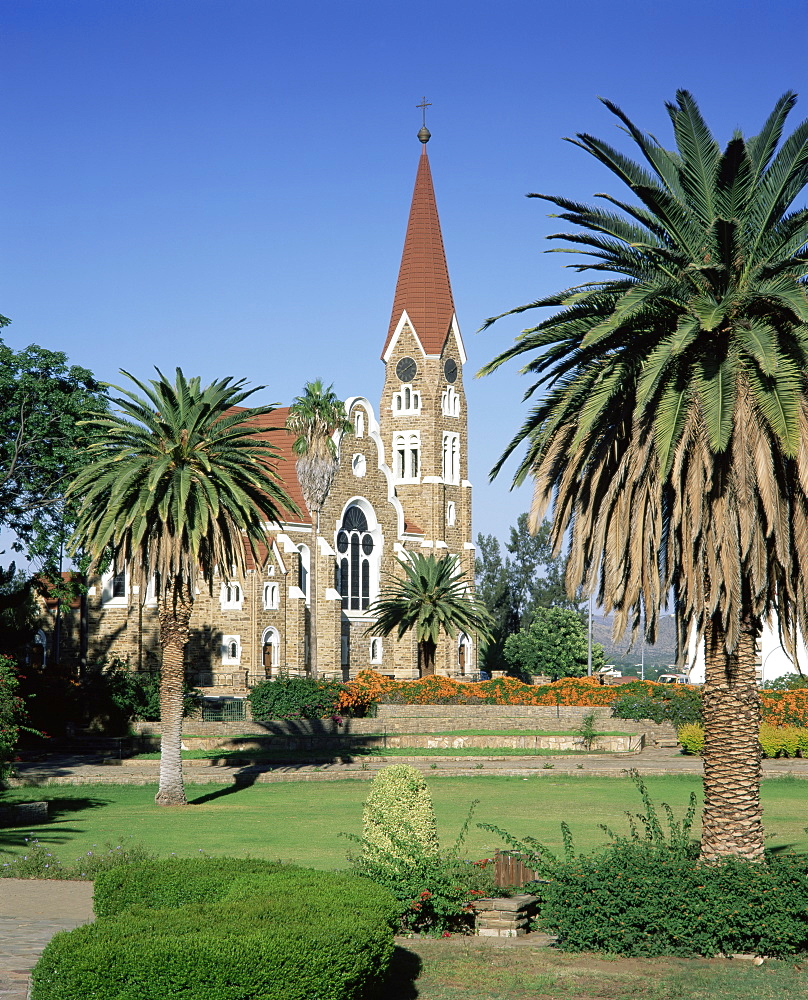 Christuskirche (Lutheran Christian church) and Parliament Gardens, Windhoek, Namibia, Africa