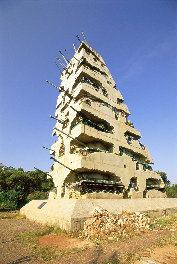 Tank monument to peace commemorating the end of the 1975-1990 Civil War, Yarze, Beirut, Lebanon, Middle East