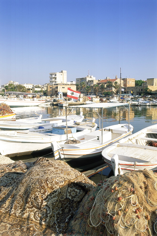 Fishing boats in the fishing harbour, Tyre (Sour), UNESCO World Heritage Site, the South, Lebanon, Middle East