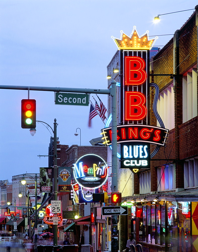 Beale Street at night, Memphis, Tennessee, United States of America, North America