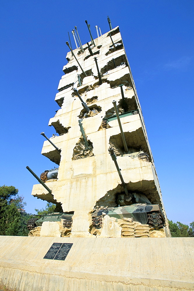 Tank monument to peace commemorating the end of the 1975-1990 Civil War, Yarze, Beirut, Lebanon, Middle East