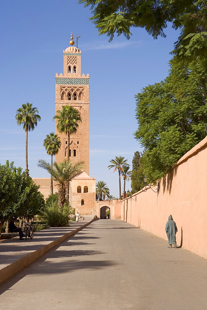 The landmark minaret of the Koutoubia Mosque, Marrakesh (Marrakech), Morocco, North Africa, Africa