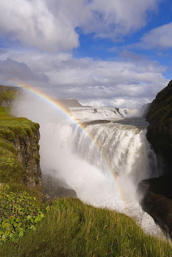 Iceland's most famous waterfall tumbles 32m into a steep sided canyon, Gullfoss, the Golden Circle, Iceland, Polar Regions