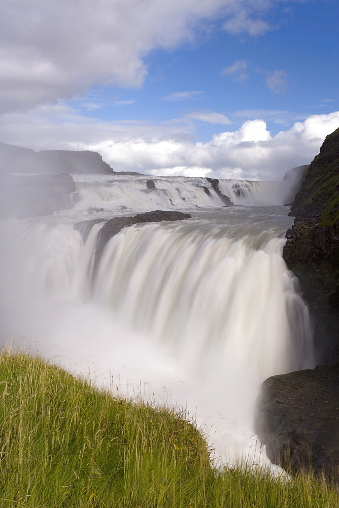 Gullfoss, Iceland's most famous waterfall tumbles 32m into a steep sided canyon, Golden Circle, Iceland, Polar Regions