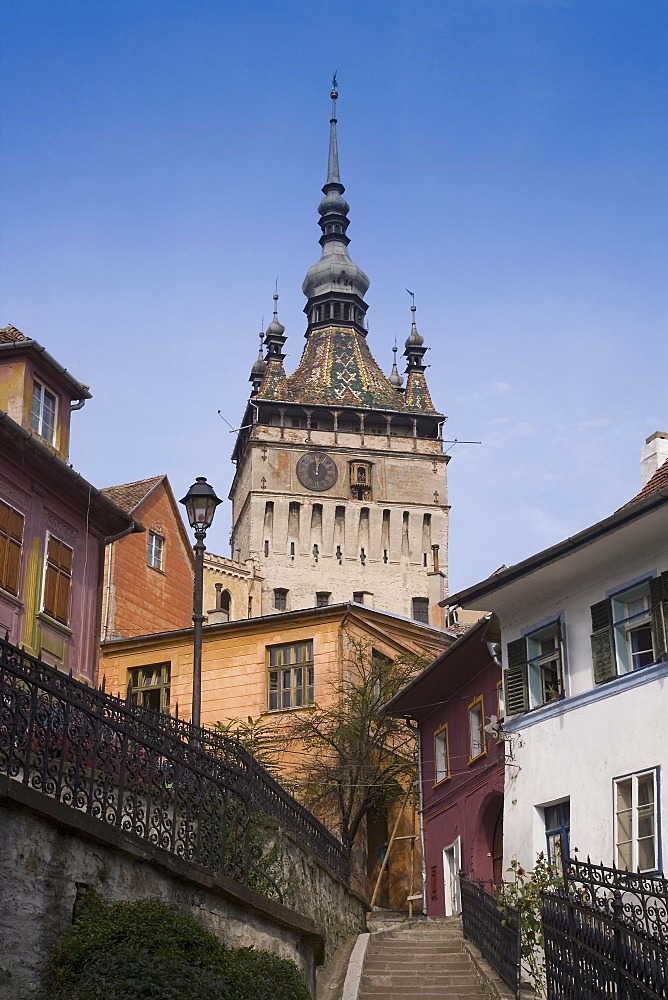 Clock tower (Turnul cu Ceas), formerly the main entrance to the fortified city, in the medieval old town or citadel, Sighisoara, UNESCO World Heritage Site, Transylvania, Romania, Europe