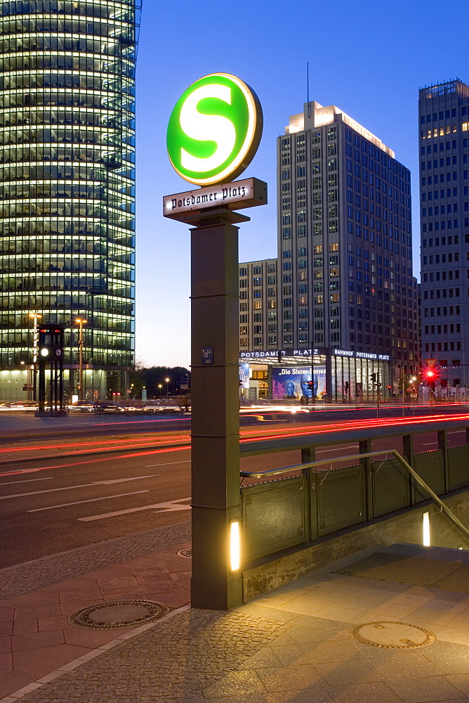 U-bahn subway station sign in new urban development in Potsdamer Platz, Berlin, Germany, Europe