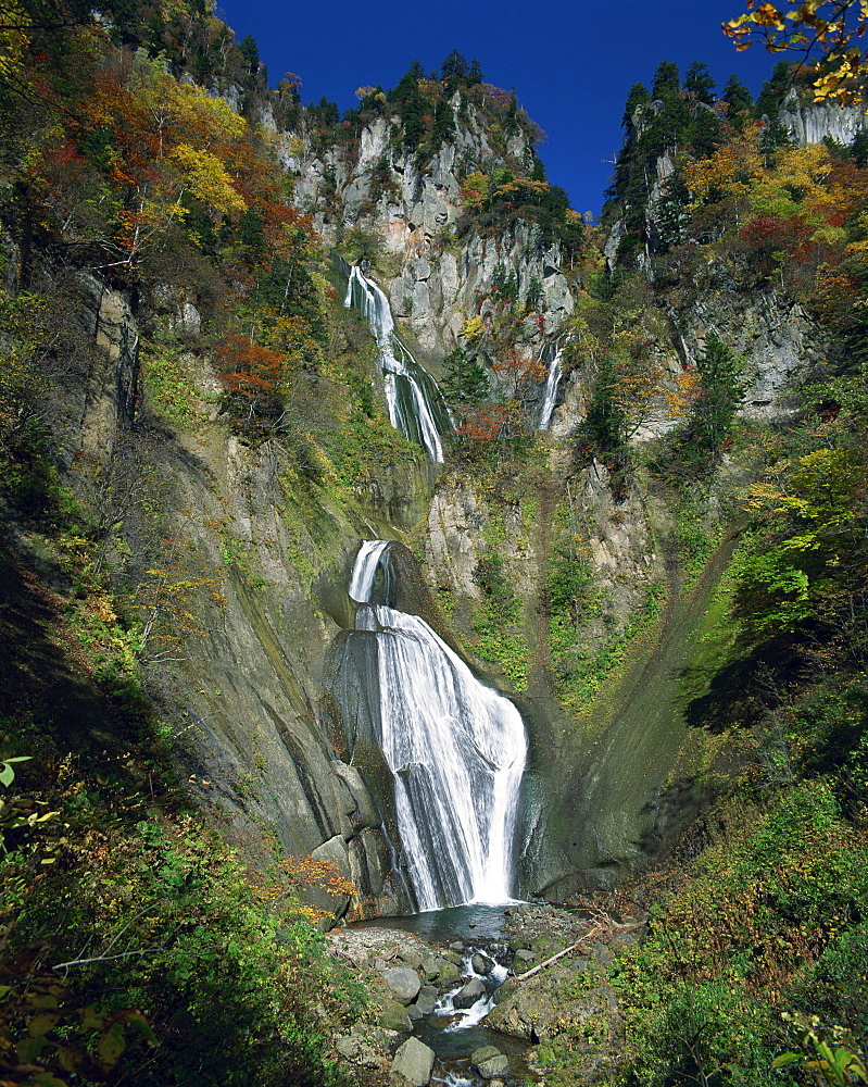 The Hagoromo waterfall at Tenninkyo on Hokkaido, Japan, Asia