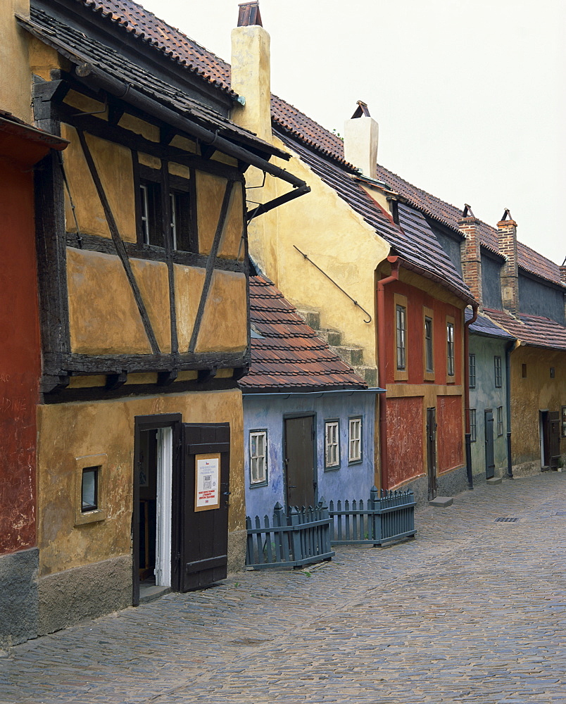 Old painted houses in Zlata Ulicka (Golden Lane), in Prague, Czech Republic, Europe